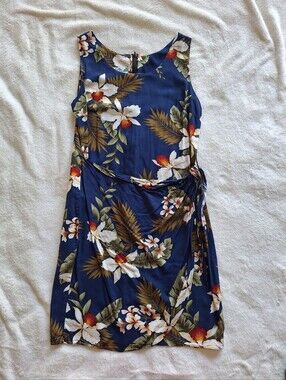 Two Palms Made in Hawaii Womens M Rayon Hawaiian Floral Faux Wrap Tank Dress